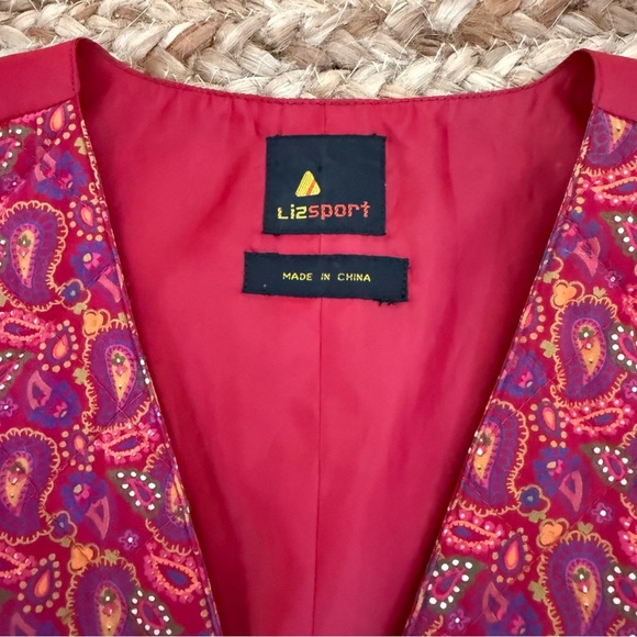 Vintage Liz Sport Medium Red Quilted Paisley Vest Waistcoat Top - Picture 3 of 5